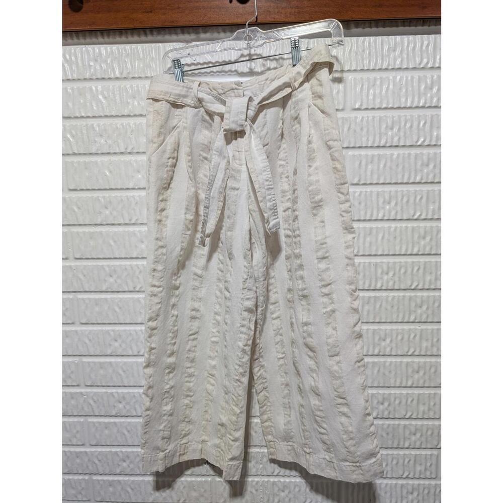 Who What Wear Chic Striped Linen Culottes Sz 4 W/Tie Waist